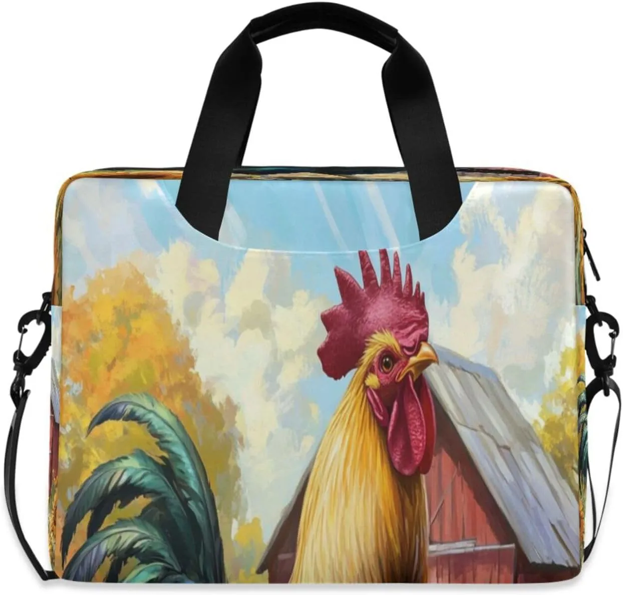 Laptop Bag for Women - Fits 16 inch with Laptop Compartment Carrying Messenger Sleeve with Strap Professional Fashion Travel Purse for Business Office Bag Rooster Farmhouse