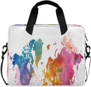 Laptop Bag for Women - Fits 16 inch with Laptop Compartment Carrying Messenger Sleeve with Strap Professional Fashion Travel Purse for Business Office Bag Watercolor World Map