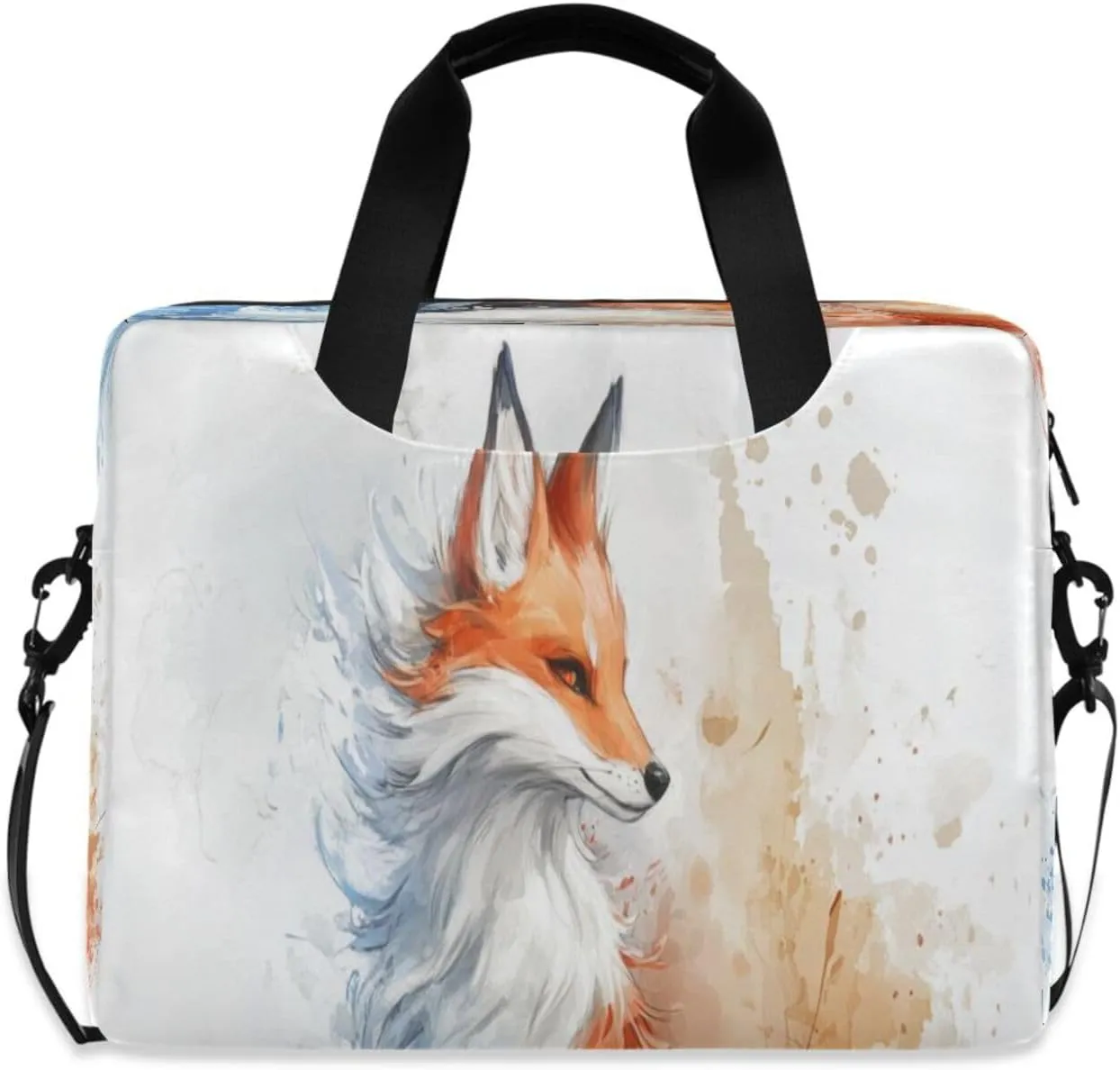 Laptop Bag for Women - Fits 16 inch with Laptop Compartment Carrying Messenger Sleeve with Strap Professional Fashion Travel Purse for Business Office Bag Watercolour Fox