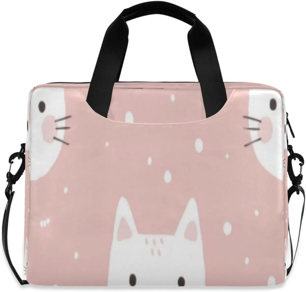 Laptop Bag for Women - Fits 16 inch with Laptop Compartment Carrying Messenger Sleeve with Strap Professional Fashion Travel Purse for Business Office Bag White Cartoon Cat