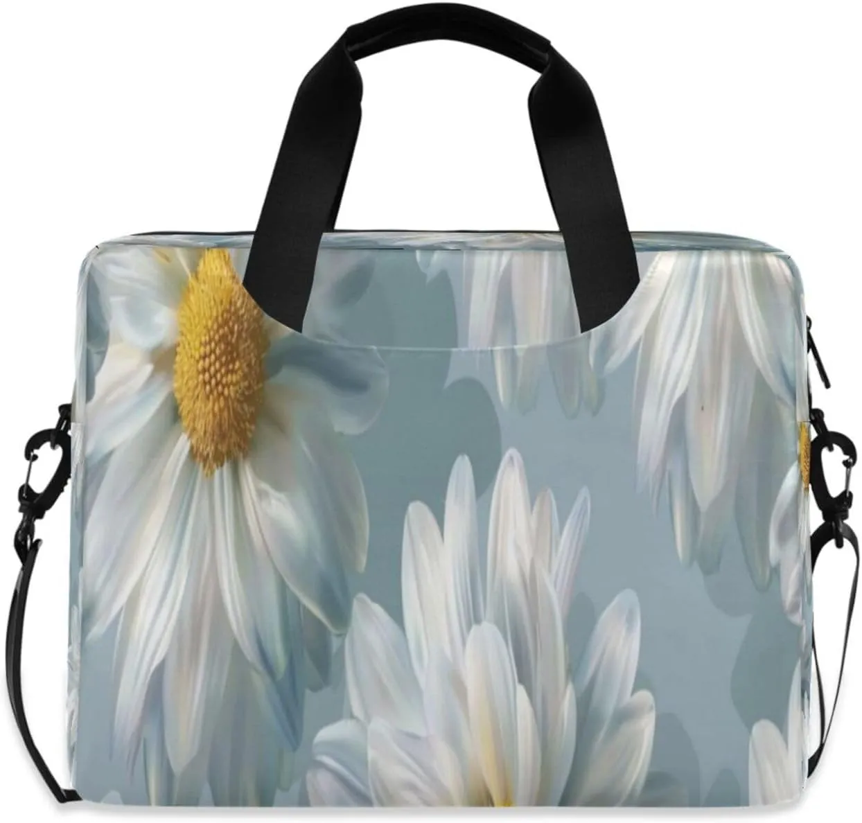 Laptop Bag for Women - Fits 16 inch with Laptop Compartment Carrying Messenger Sleeve with Strap Professional Fashion Travel Purse for Business Office Bag White Flowers