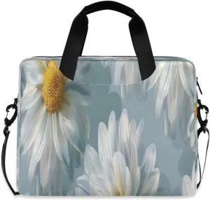 Laptop Bag for Women - Fits 16 inch with Laptop Compartment Carrying Messenger Sleeve with Strap Professional Fashion Travel Purse for Business Office Bag White Flowers