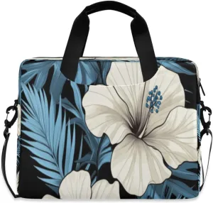 Laptop Bag for Women - Fits 16 inch with Laptop Compartment Carrying Messenger Sleeve with Strap Professional Fashion Travel Purse for Business Office Bag White Hibiscus