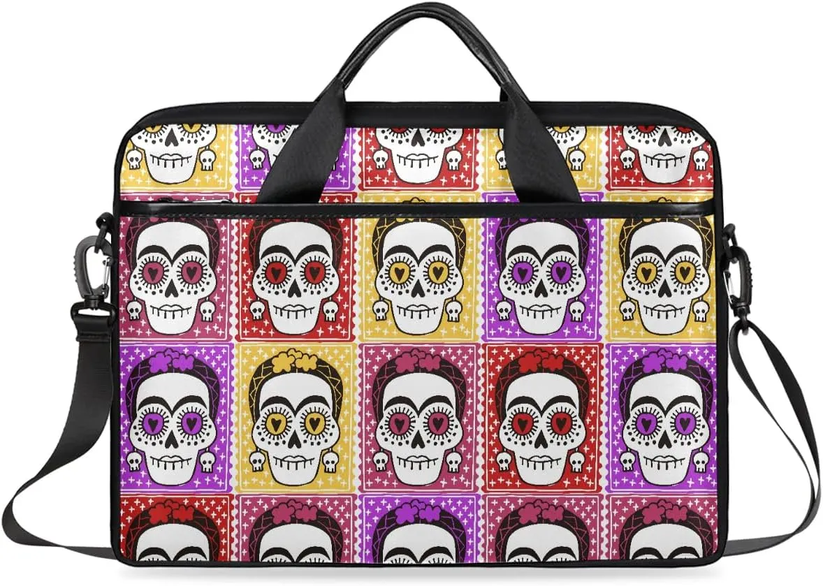 Laptop Shoulder Bag Modern Halloween Skull Theme Tablet Computer Notebook Sleeve Messenger Bags Carrying Case with Strap Briefcase Tote for 14 15 in Laptops
