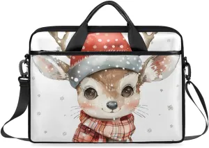 Laptop Shoulder Bag Modern Xmas Reindeer Pattern Tablet Computer Notebook Sleeve Messenger Bags Carrying Case with Strap Briefcase Tote for 14 15 in Laptops