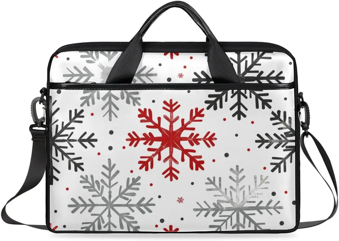 Laptop Shoulder Bag Modern Xmas Snowflakes Pattern Tablet Computer Notebook Sleeve Messenger Bags Carrying Case with Strap Briefcase Tote for 14 15 in Laptops