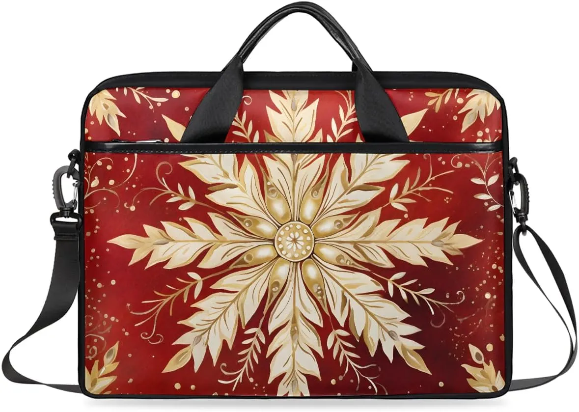 Laptop Shoulder Bag Modern Xmas Snowflakes Tablet Computer Notebook Sleeve Messenger Bags Carrying Case with Strap Briefcase Tote for 14 15 in Laptops