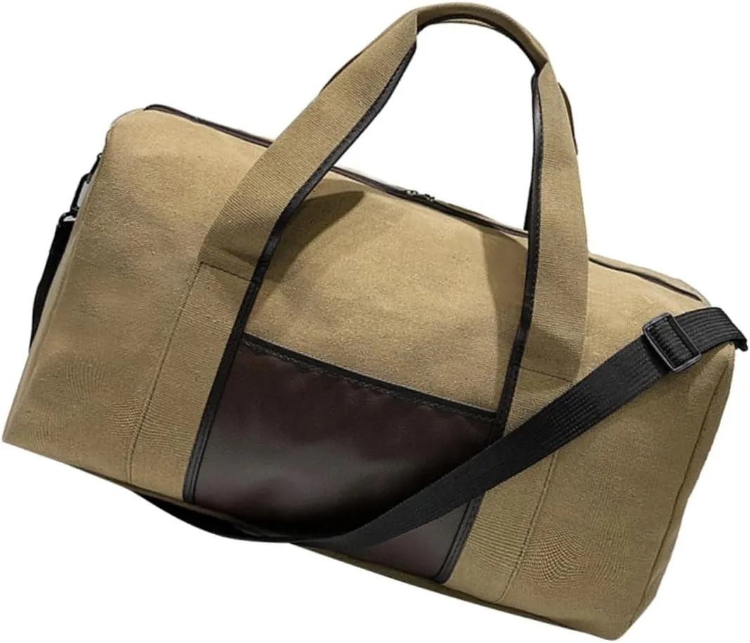 Large Capacity Sports Travel Holdall Tote Bag Durable Canvas Shoulder Bag for Outdoor Activities Weekend Trips Gym and Daily Use Portable Khaki Travel Organizer Bag