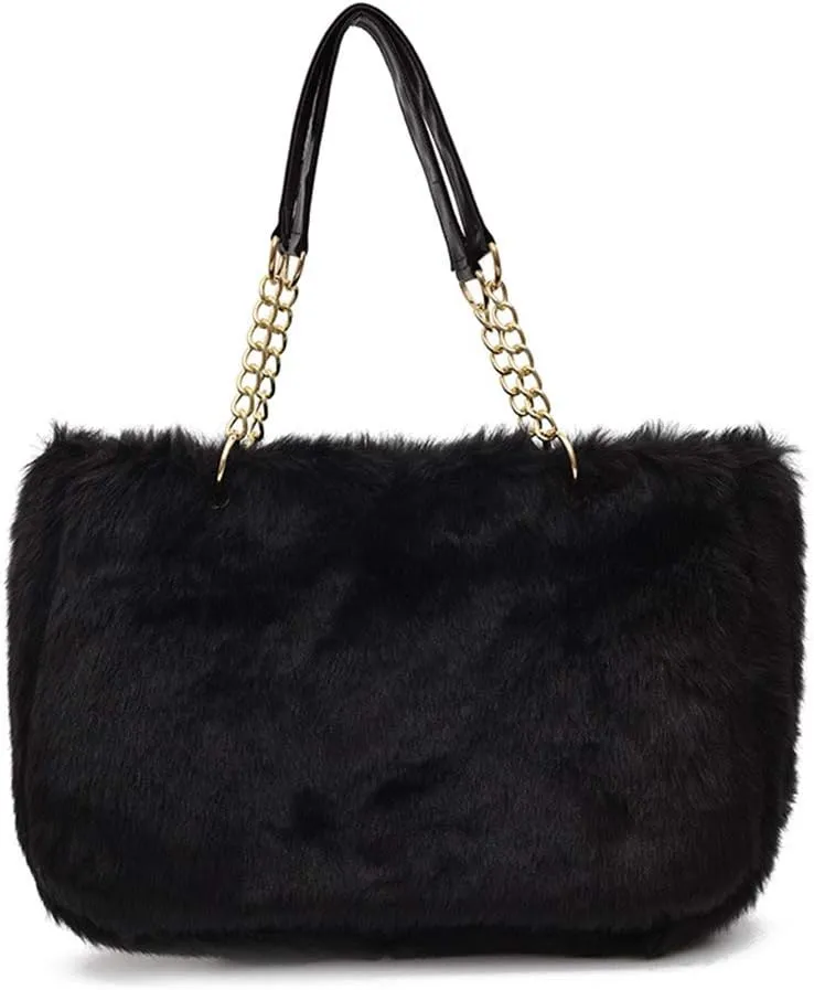 Large Faux Fur Tote Bag Winter Shoulder Bag Satchel Tote Handbag for Women