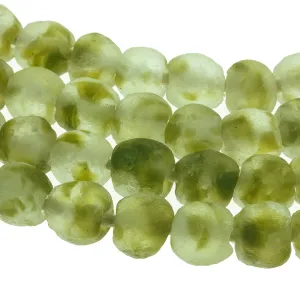 Large recycled mottled green and clear glass bead, Ghana West Africa, 13-15x13-15mm. Pkg 21-22 pcs. b11-gr-1015