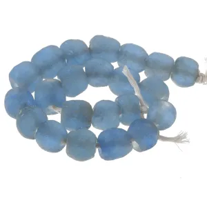 Large recycled translucent medium blue glass bead, Ghana West Africa, 11-13x13-14mm. Pkg 21-22 pcs. b11-bl-0443