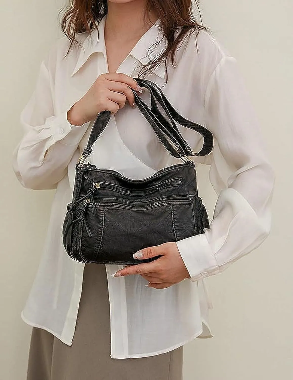 Leather Hobo Bag Women Retro Denim Bag Large Crossbody Shoulder Bag Casual Handbag Purse