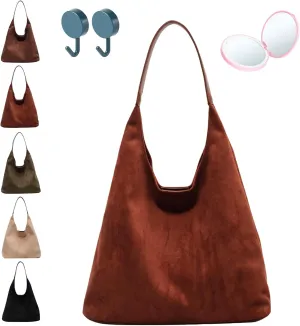 Leather Hobo Bags for Women - Brown Suede Retro Shoulder & Slouchy Bags for Fall