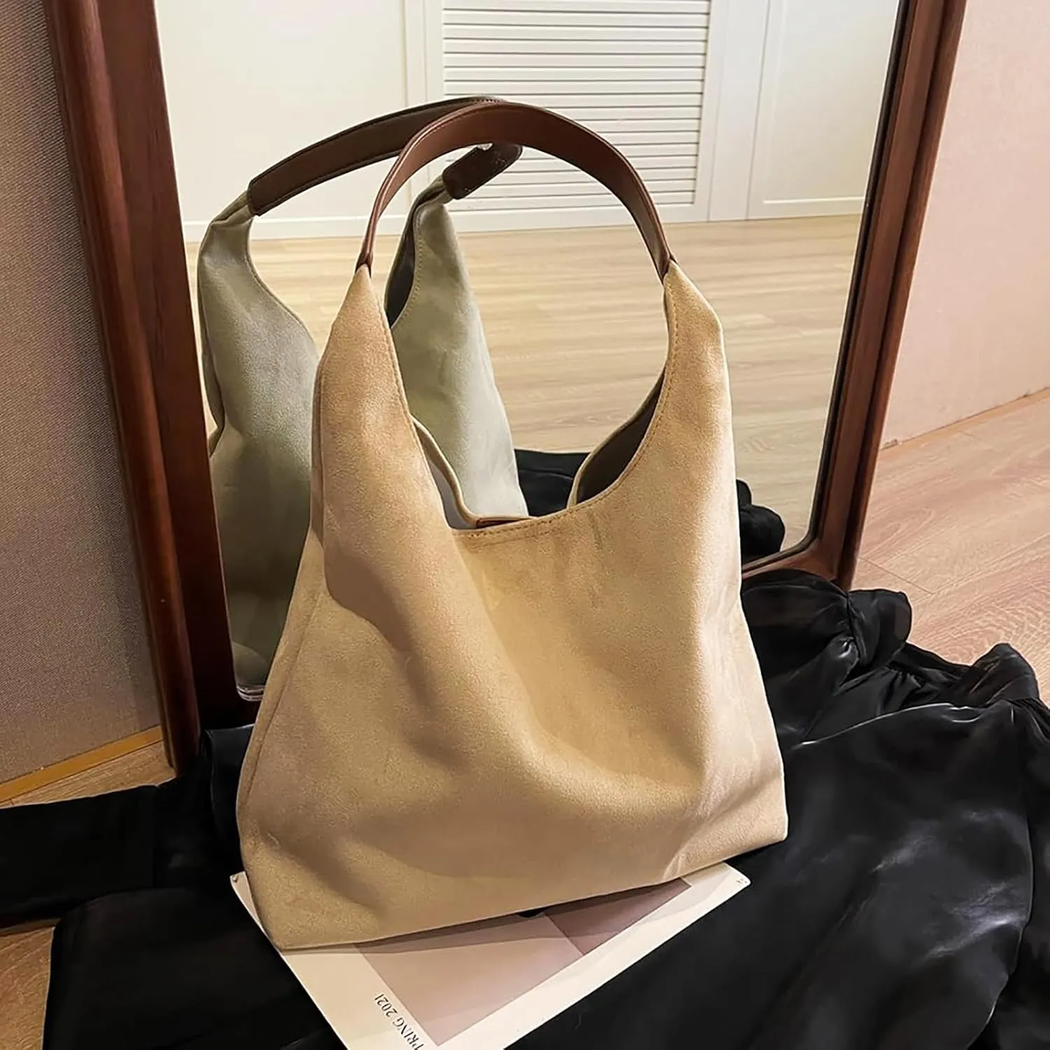 Leather Hobo Bags for Women - Brown Suede Retro Shoulder & Slouchy Bags for Fall