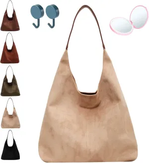 Leather Hobo Bags for Women - Brown Suede Retro Shoulder & Slouchy Bags for Fall