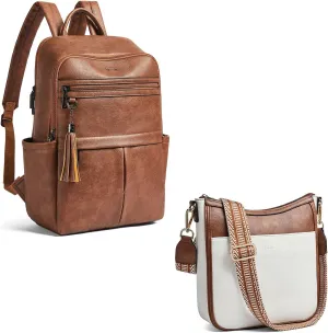 Leather Laptop Backpack for Women Crossbody Bags for Women for Travel Trendy