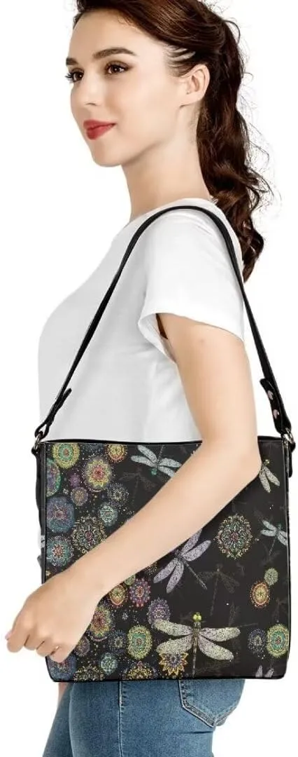 Leather Tote Bucket Bags for Women Stylish Top Handle Satchel Shoulder Purse Lightweight Bucket Handbag Tote Bag