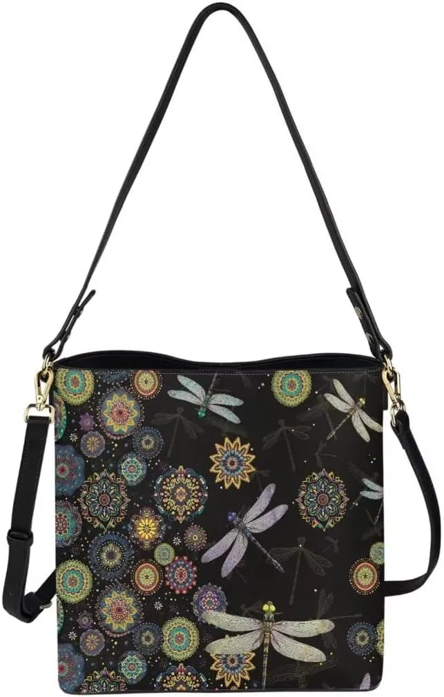 Leather Tote Bucket Bags for Women Stylish Top Handle Satchel Shoulder Purse Lightweight Bucket Handbag Tote Bag