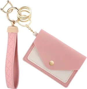Leather Wristlet Keychain,Cute Wallet Keychain Car Key Chain Holder with 2 Key Ring Key Fob Wristband for Women