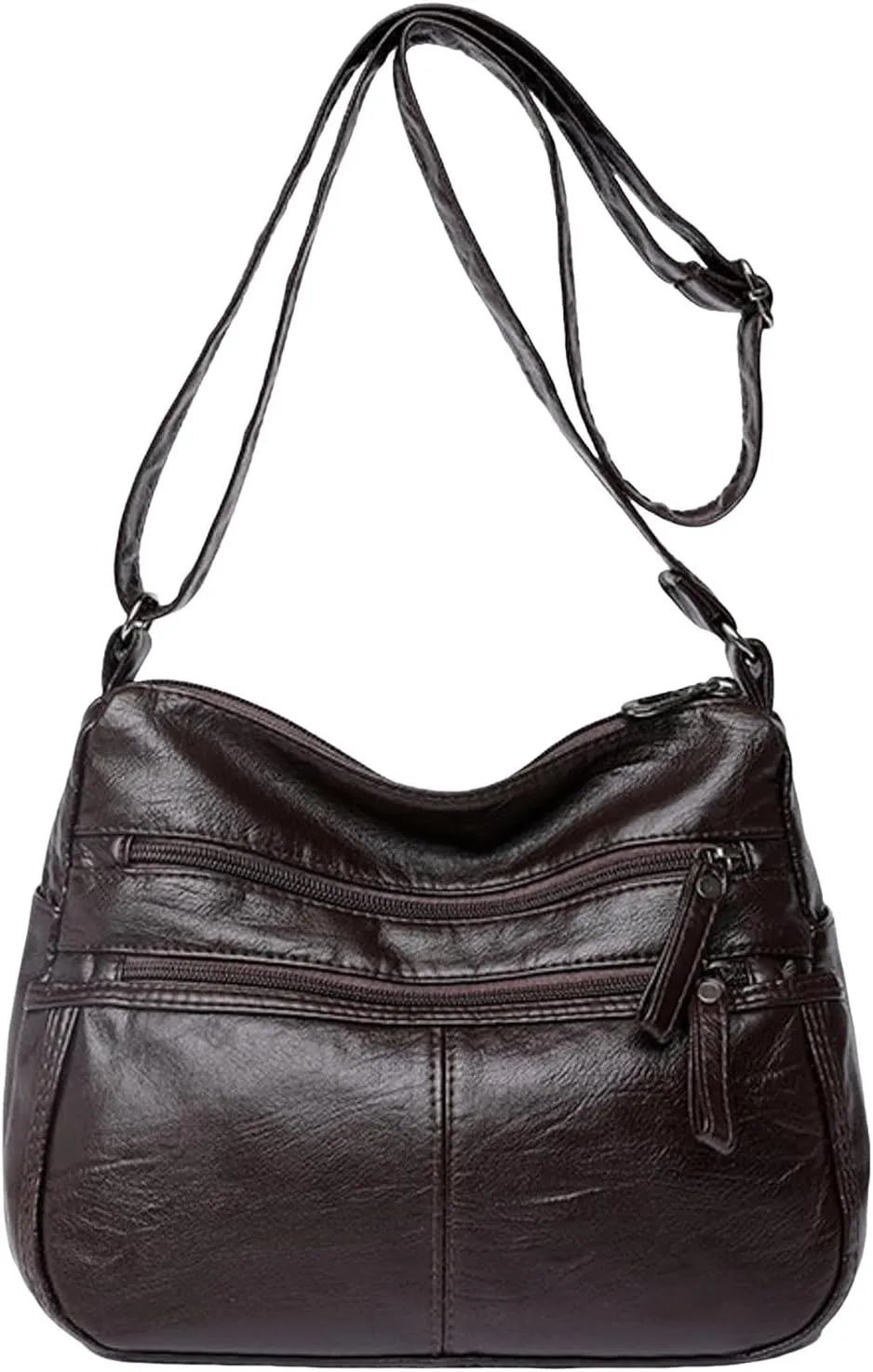 Lightweight Pocketbook Fashion Casual Women's Retro Soft Leather Zipper Double Pocket Shoulder Messenger Bag