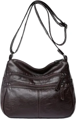 Lightweight Pocketbook Fashion Casual Women's Retro Soft Leather Zipper Double Pocket Shoulder Messenger Bag