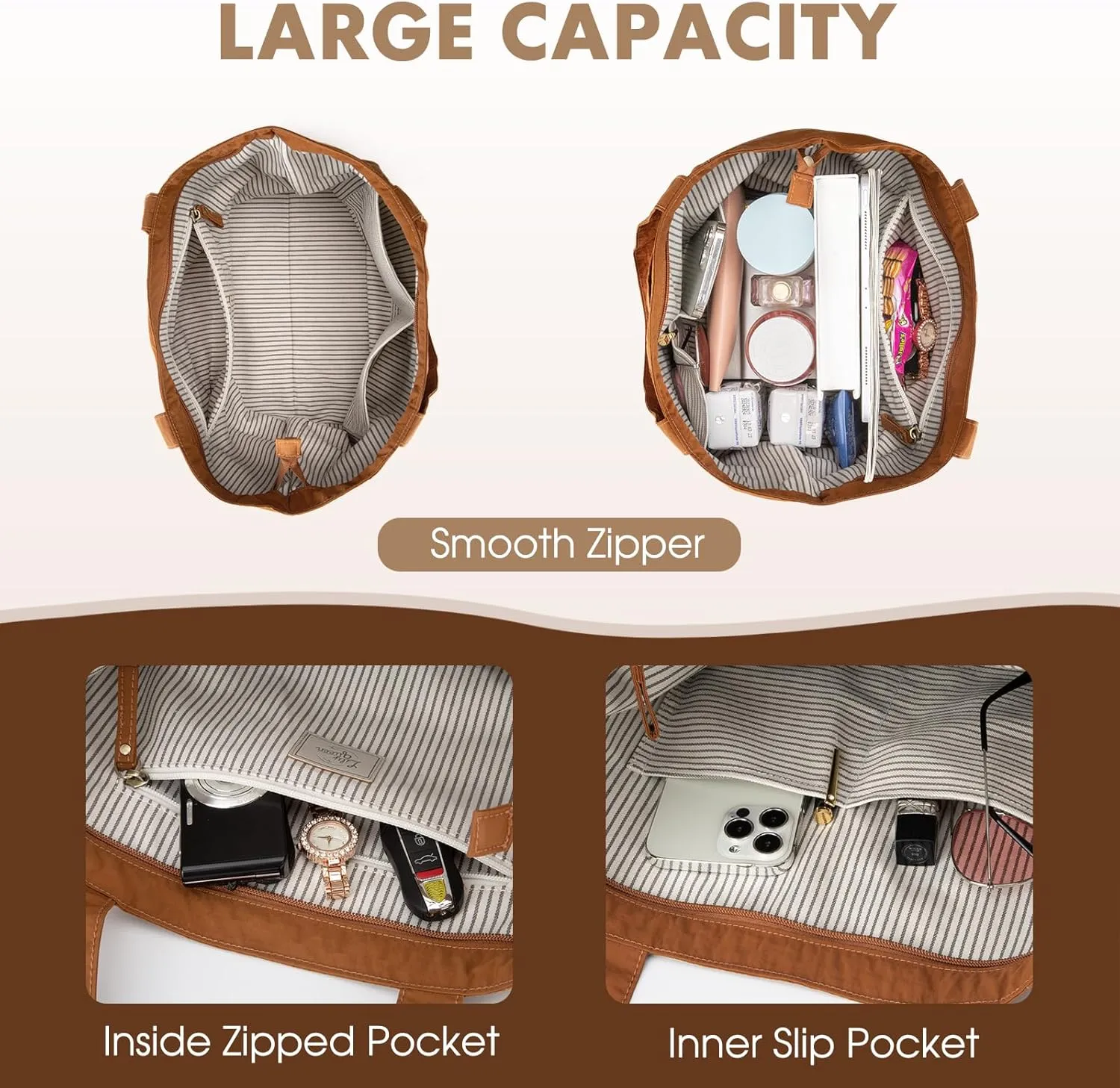 Lily queen Tote Bag for Women Lightweight Shoulder Bag with Zipper Large Travel Handbags Pockets