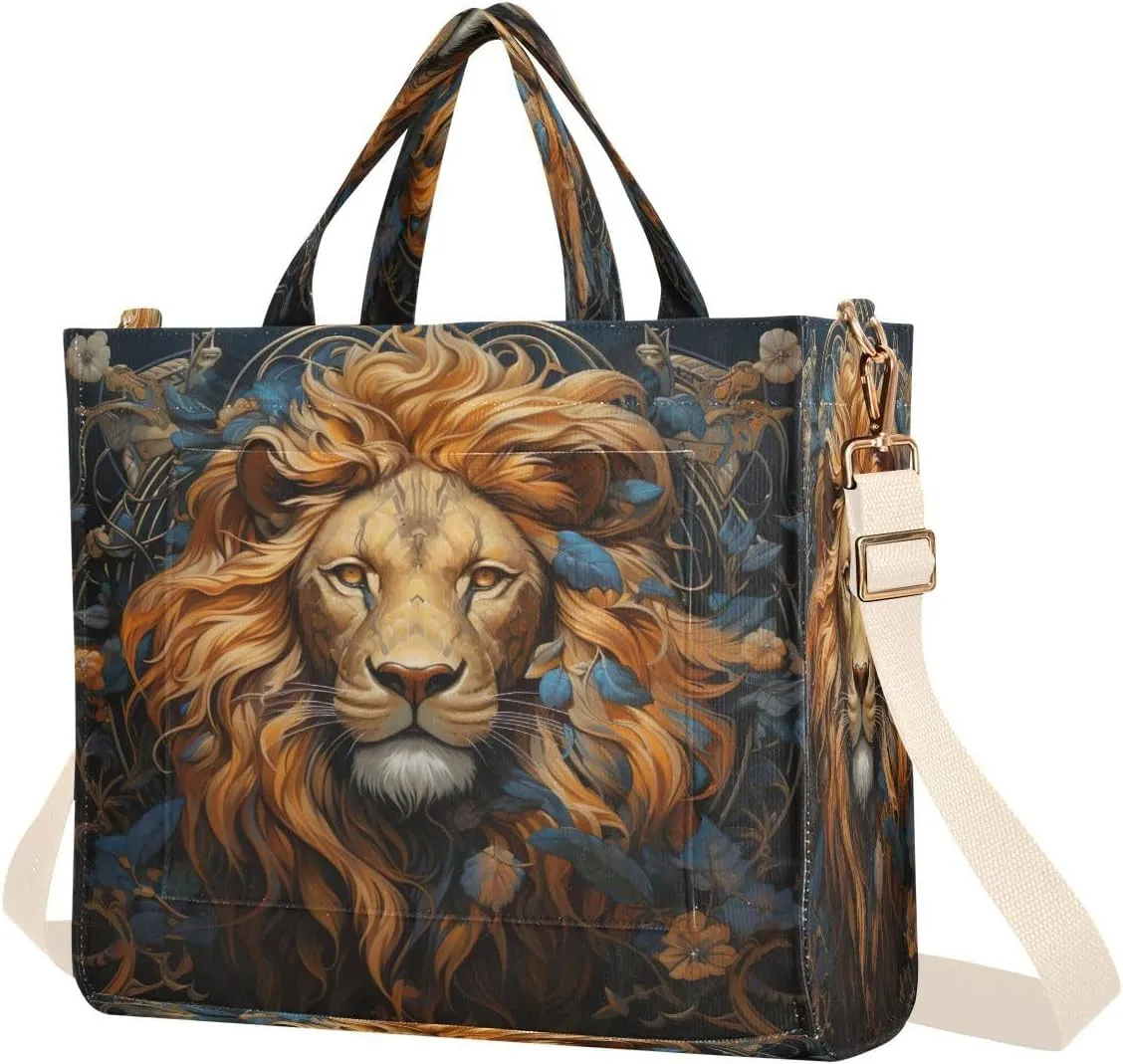 Lively Lion Corduroy Tote Bag for Women Hobo Crossbody Bag Purse Stylish Shoulder Handbag Messenger Bags, S