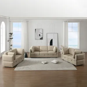 Living Room Furniture 7 Piece Set Including One 3-Seater Sofa and Two 2 Loveseats , Adjustable Arms and Backs Comforty Sofas & Couches with Comfy Seat and Arm Cushions - Beige