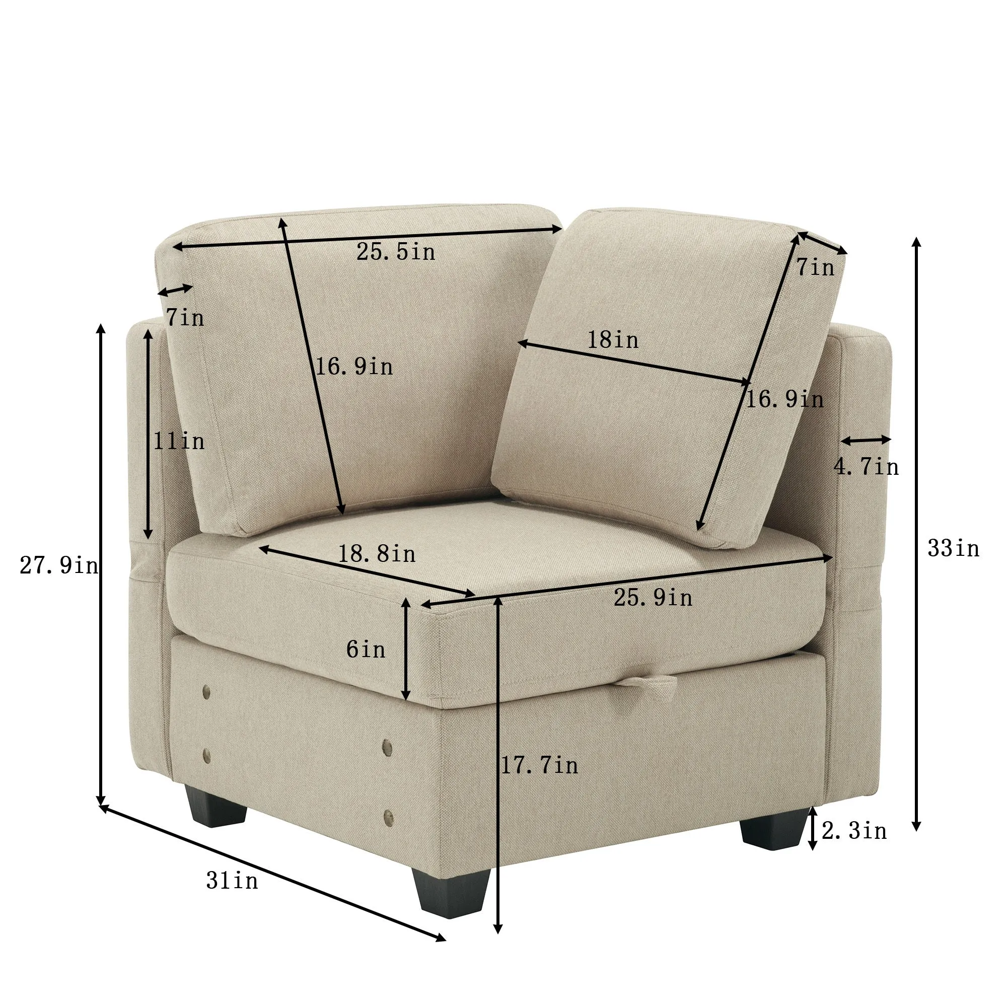 Living Room Furniture 7 Piece Set Including One 3-Seater Sofa and Two 2 Loveseats , Adjustable Arms and Backs Comforty Sofas & Couches with Comfy Seat and Arm Cushions - Beige