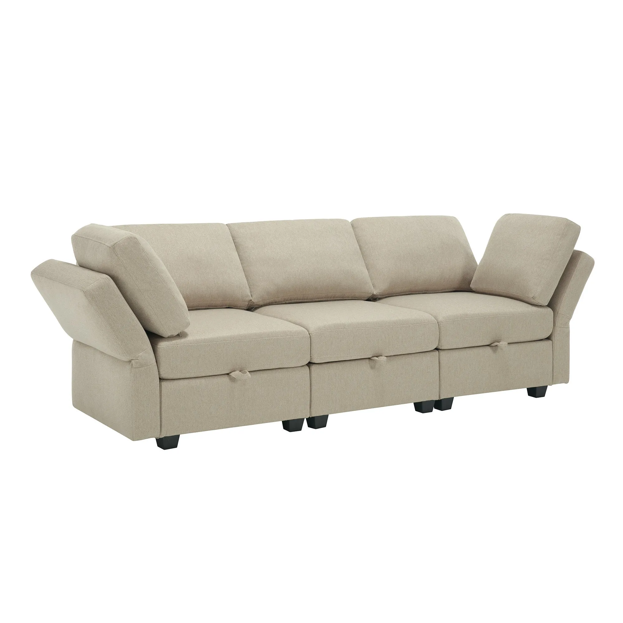 Living Room Furniture 7 Piece Set Including One 3-Seater Sofa and Two 2 Loveseats , Adjustable Arms and Backs Comforty Sofas & Couches with Comfy Seat and Arm Cushions - Beige