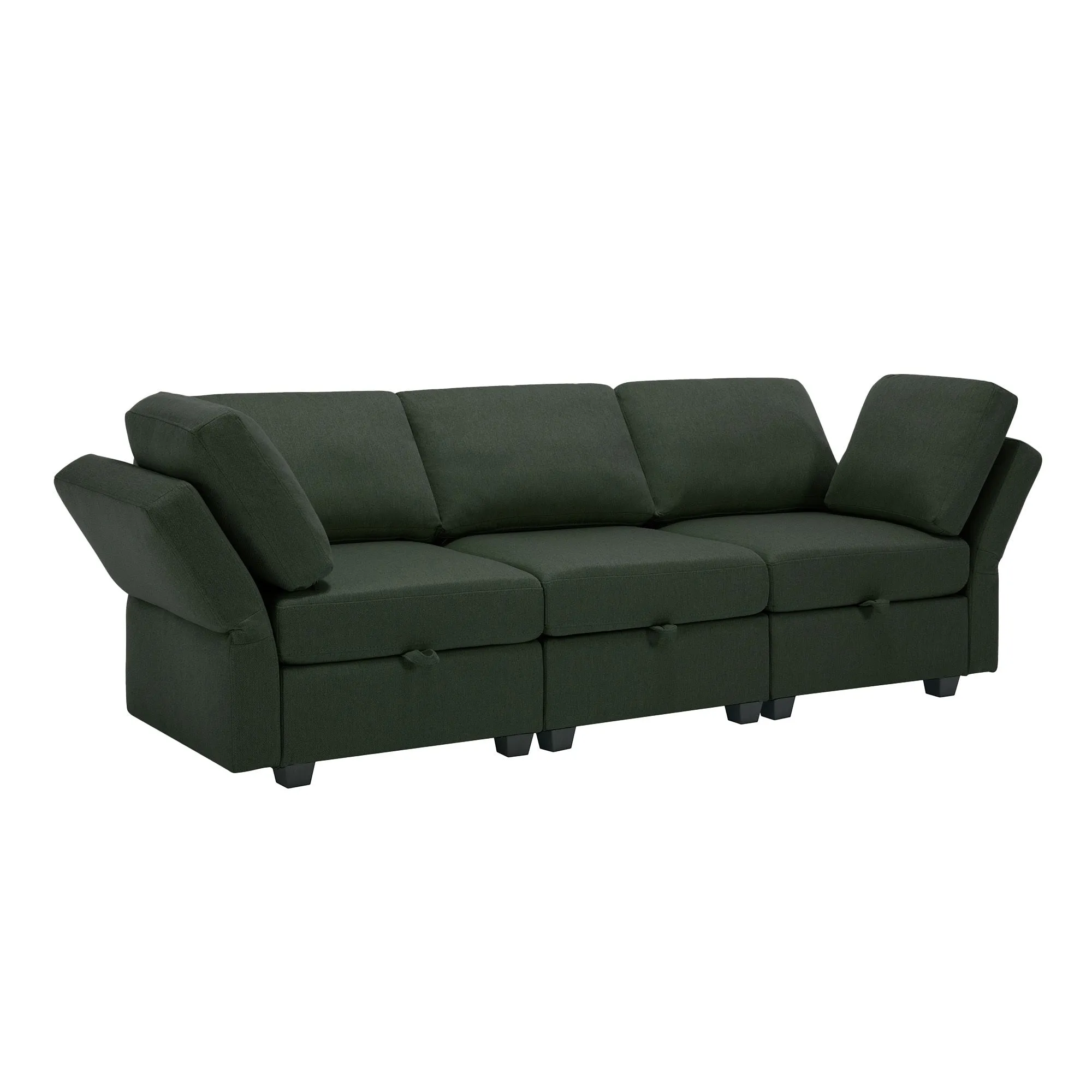 Living Room Furniture 7 Piece Set Including One 3-Seater Sofa and Two 2 Loveseats , Adjustable Arms and Backs Comforty Sofas & Couches with Comfy Seat and Arm Cushions - Green
