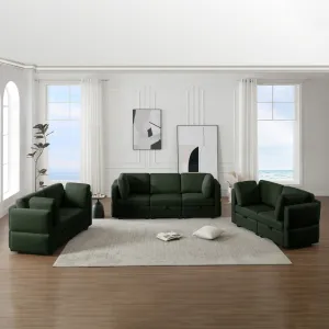 Living Room Furniture 7 Piece Set Including One 3-Seater Sofa and Two 2 Loveseats , Adjustable Arms and Backs Comforty Sofas & Couches with Comfy Seat and Arm Cushions - Green