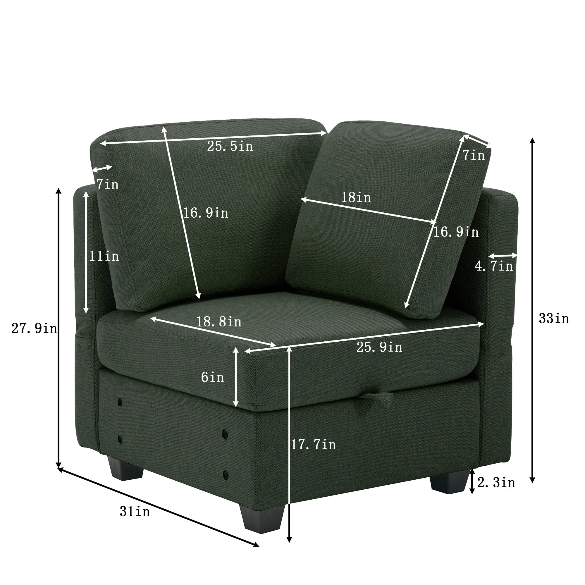 Living Room Furniture 7 Piece Set Including One 3-Seater Sofa and Two 2 Loveseats , Adjustable Arms and Backs Comforty Sofas & Couches with Comfy Seat and Arm Cushions - Green