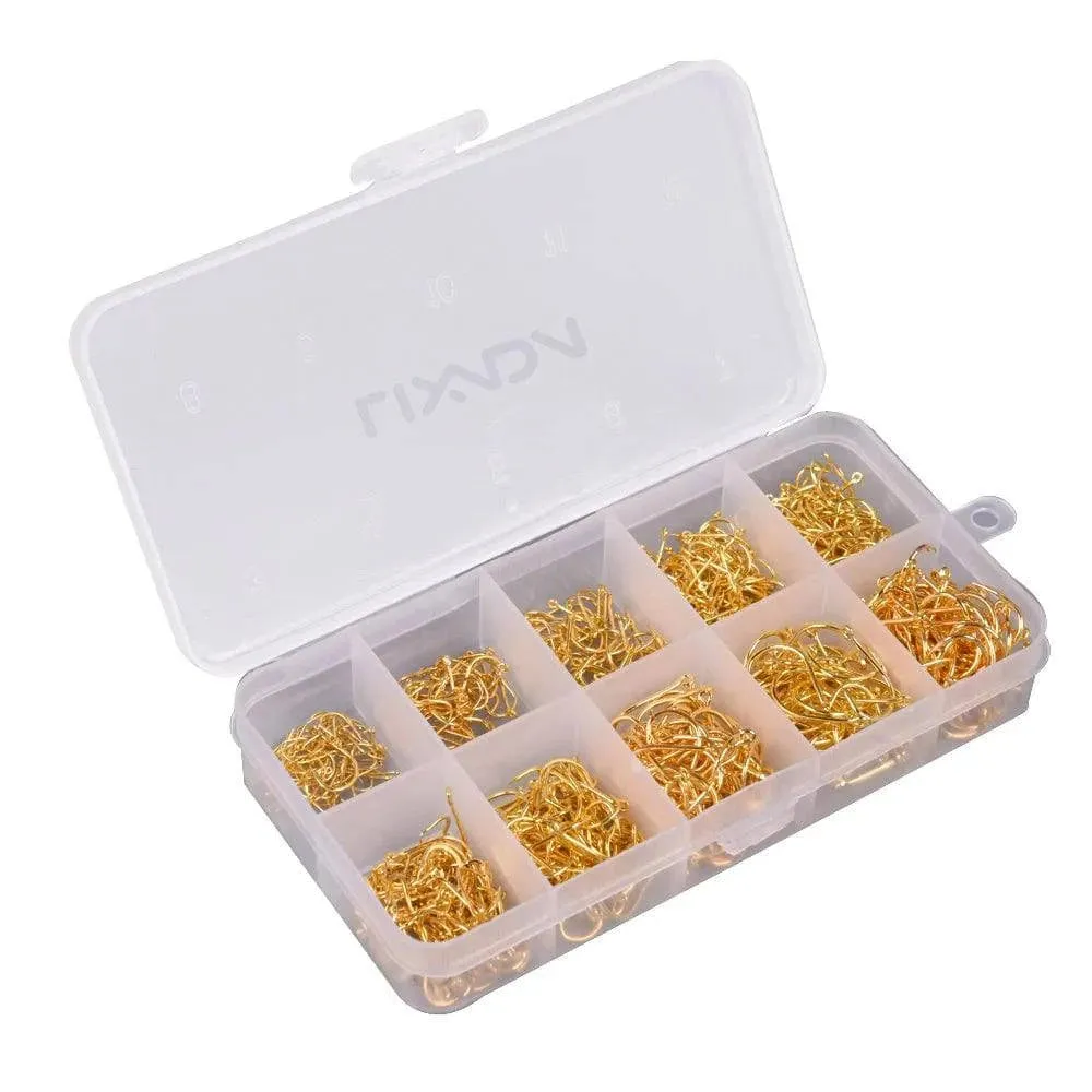 Lixada 600pcs Fish Jig Hooks with Hole Fishing Tackle Box 3# -12# 10 Sizes High Carbon Steel For Outdoor Fishing