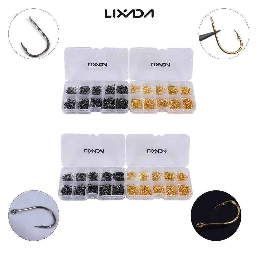Lixada 600pcs Fish Jig Hooks with Hole Fishing Tackle Box 3# -12# 10 Sizes High Carbon Steel For Outdoor Fishing