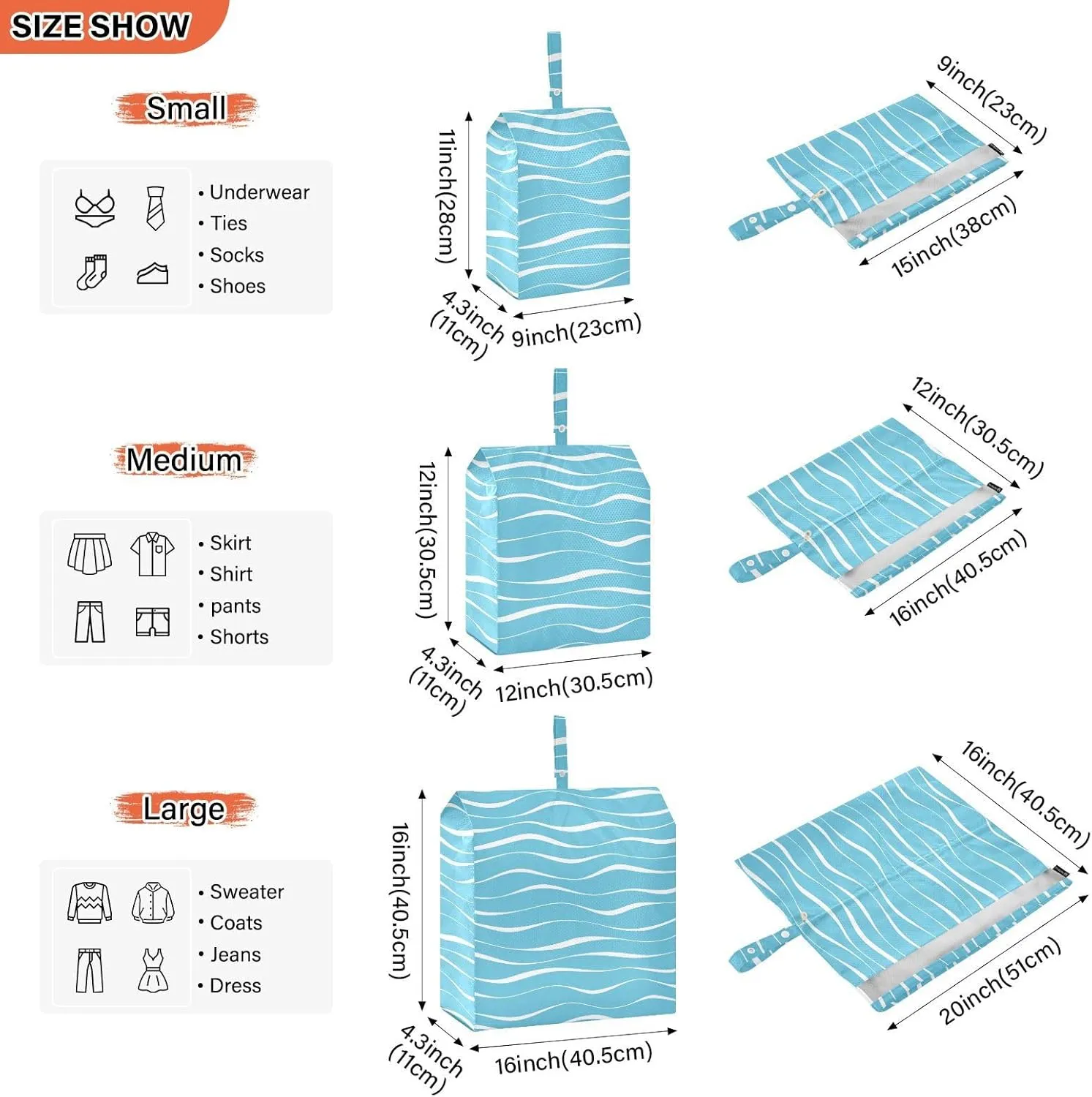 Luggage Space Saver, Luggages Management Personnel, Blue Sea Waves, With Zipper, 3 Set Travel Packing Cubes For Suitcases, Garment Bag Closet Storage