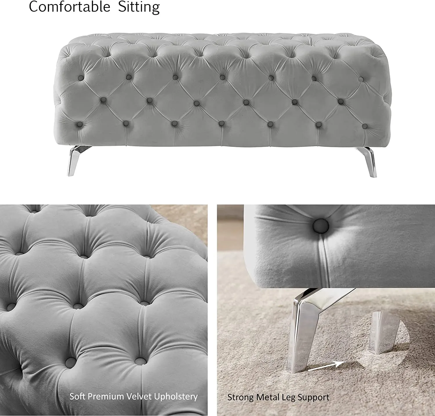 Luxury Velvet Window Bench for Bedroom Stylish Soft Padded