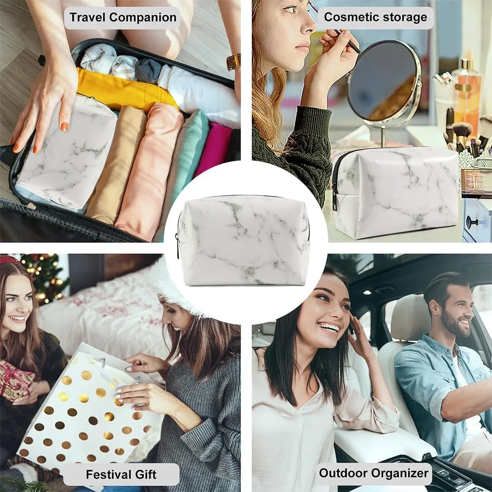 MAANGE Small Makeup Bag For Purse, Travel Cosmetic Bag Makeup Pouch PU Leather Portable Versatile Zipper Pouch For Women (Marble)