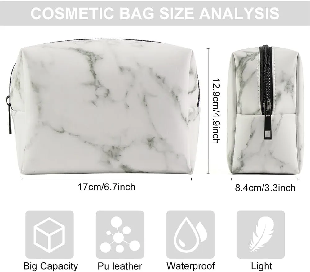 MAANGE Small Makeup Bag For Purse, Travel Cosmetic Bag Makeup Pouch PU Leather Portable Versatile Zipper Pouch For Women (Marble)