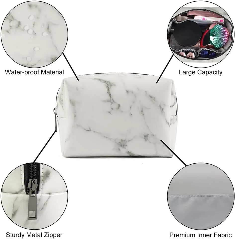 MAANGE Small Makeup Bag For Purse, Travel Cosmetic Bag Makeup Pouch PU Leather Portable Versatile Zipper Pouch For Women (Marble)