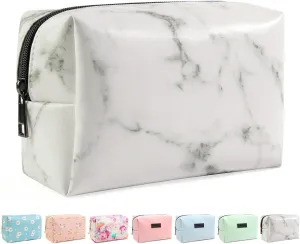 MAANGE Small Makeup Bag For Purse, Travel Cosmetic Bag Makeup Pouch PU Leather Portable Versatile Zipper Pouch For Women (Marble)