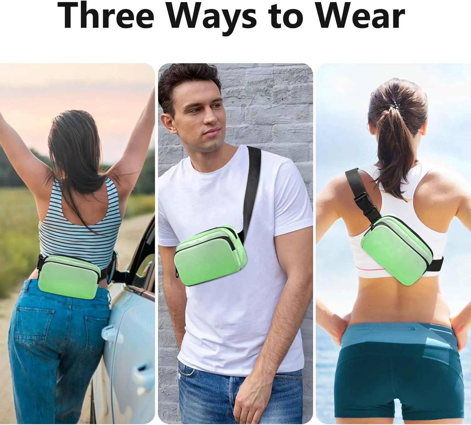 Magnolia Cobalt Green Gradient Fanny Packs Women Waterproof Hip Pack Belt Pouch Cute Travel Waist Pack for Men