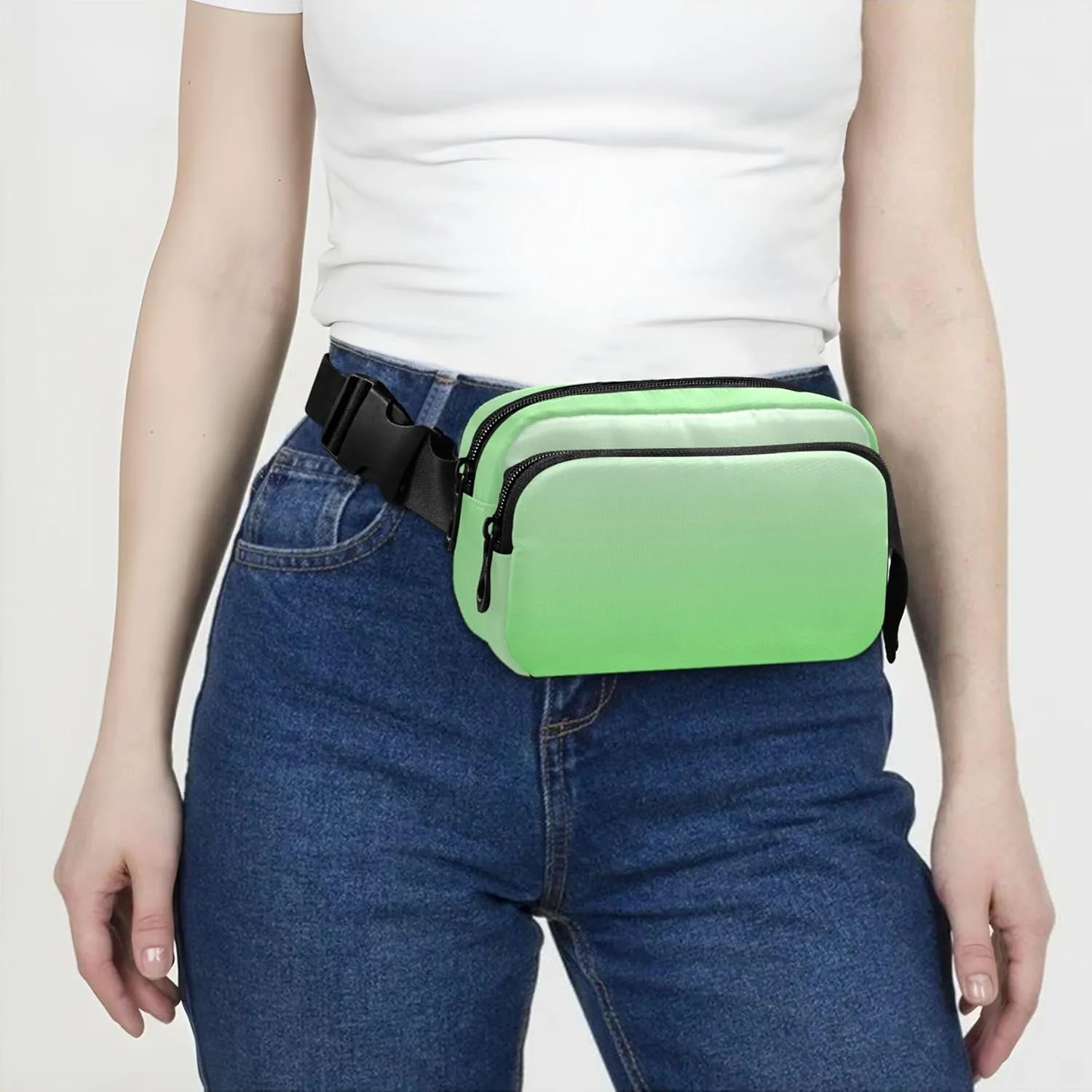 Magnolia Cobalt Green Gradient Fanny Packs Women Waterproof Hip Pack Belt Pouch Cute Travel Waist Pack for Men