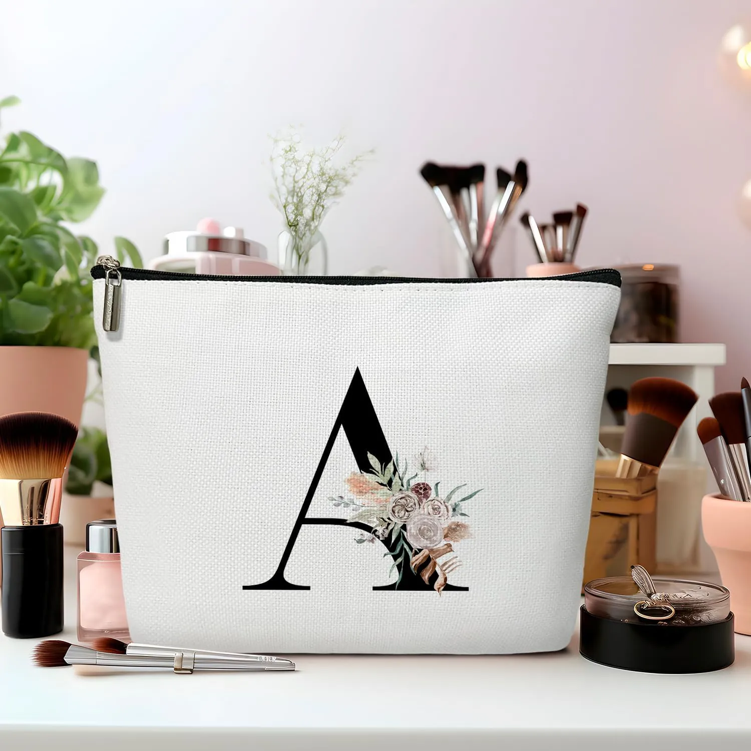 Make up bags for women, Small makeup bag for travel, Bridesmaid gifts for wedding day, Stuff bags for travel, Small makeup pouch for purse, Girls Weekend GiftsLetter-A