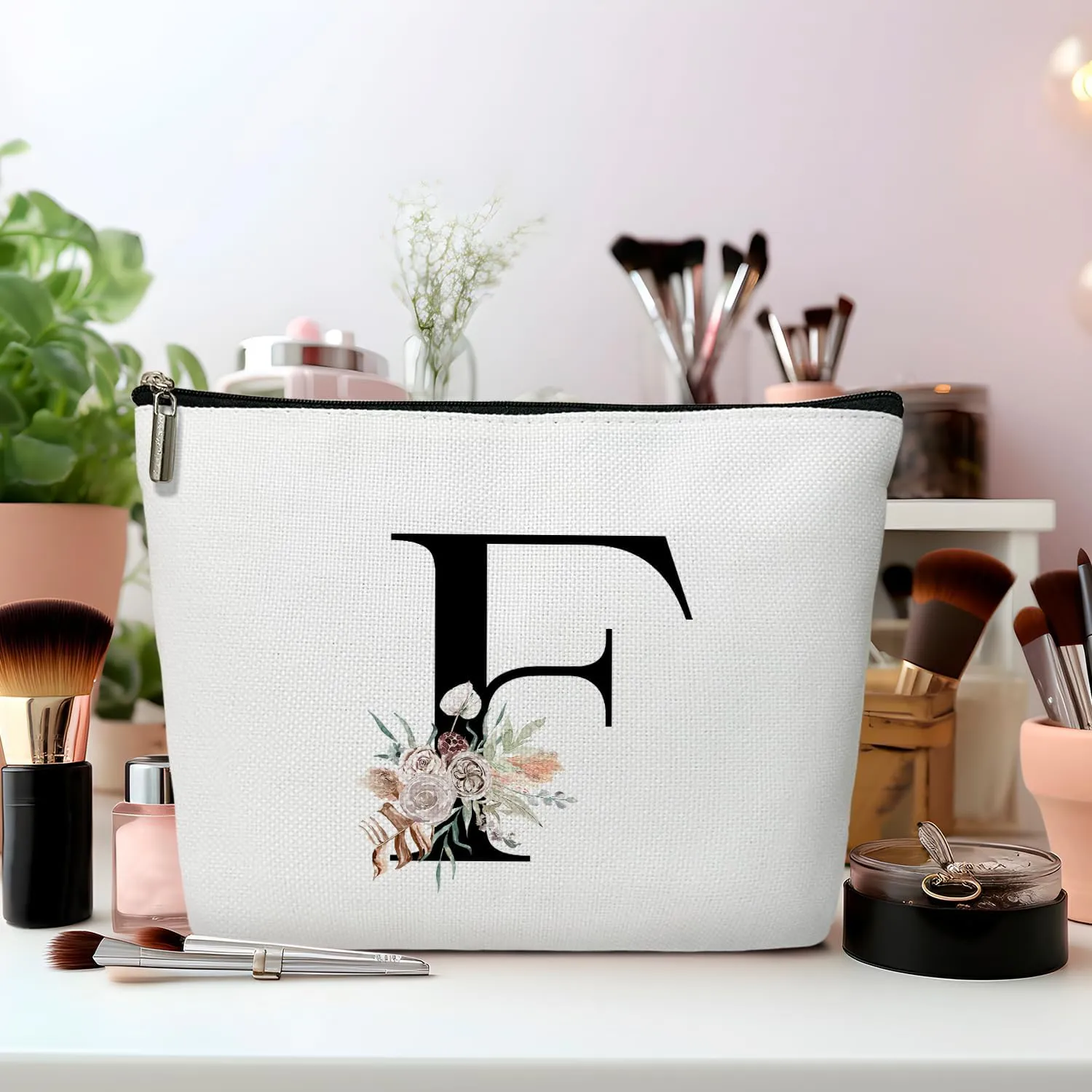 Make up bags for women, Small makeup bag for travel, Bridesmaid gifts for wedding day, Stuff bags for travel, Small makeup pouch for purse, Girls Weekend GiftsLetter-F