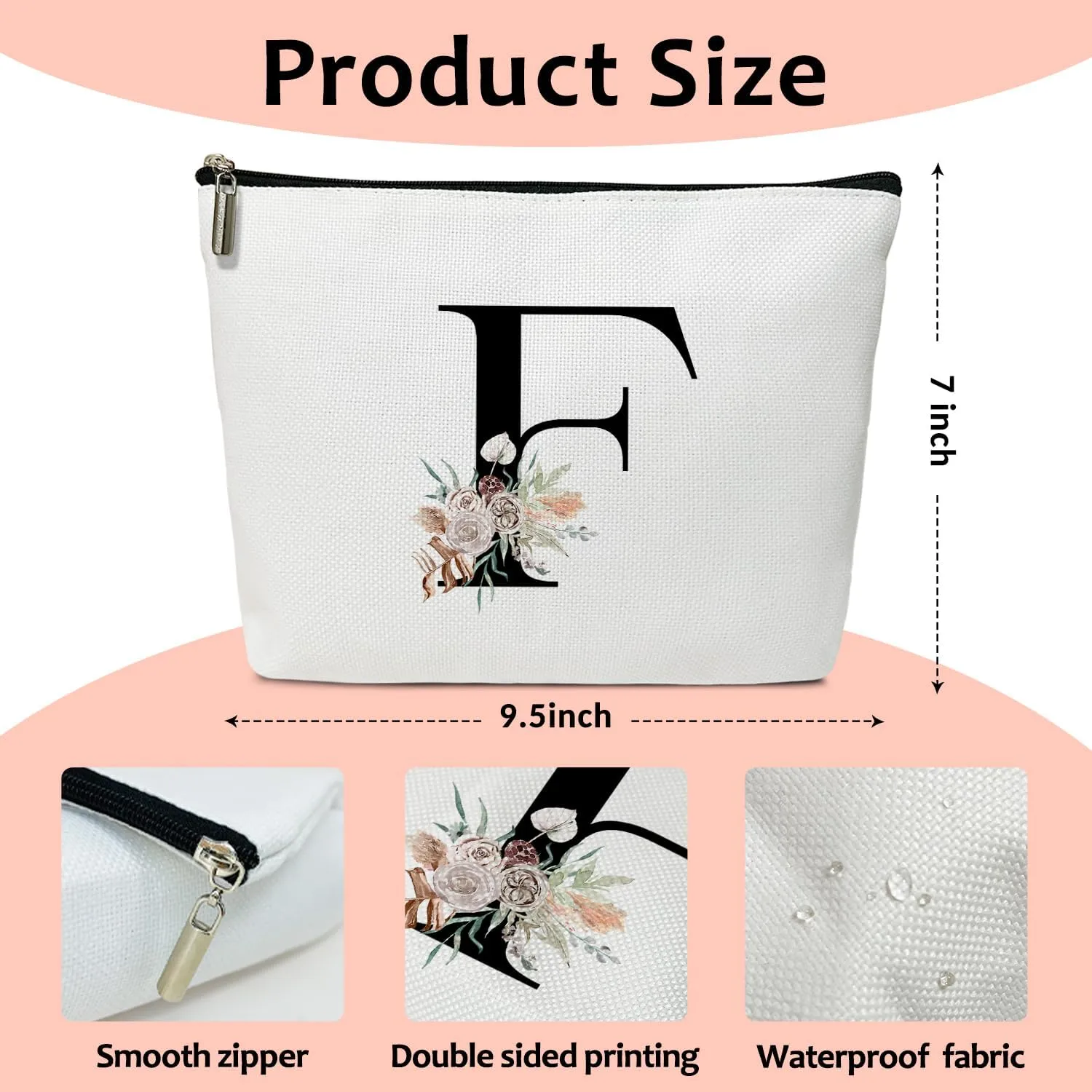 Make up bags for women, Small makeup bag for travel, Bridesmaid gifts for wedding day, Stuff bags for travel, Small makeup pouch for purse, Girls Weekend GiftsLetter-F