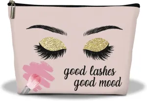 Makeup Bag, Eyelash Pink Travel Makeup Organizer Bag, Good Lash Good Mood, Portable Toiletry Makeup Pouch, Storage Makeup Zipper Bag, Graduation Gifts for Women Sister Friend Girl Mom -16