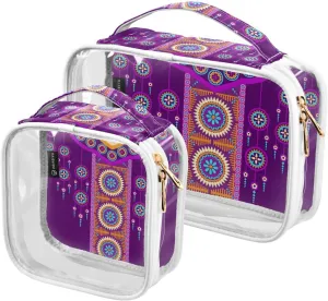 Mandala Circle Collar Pattern 2 Pieces Clear Makeup Cosmetic Bags for Traveling Vacation Organizing, Toiletry Bags for Women Men, PVC Waterproof Travel Organizer