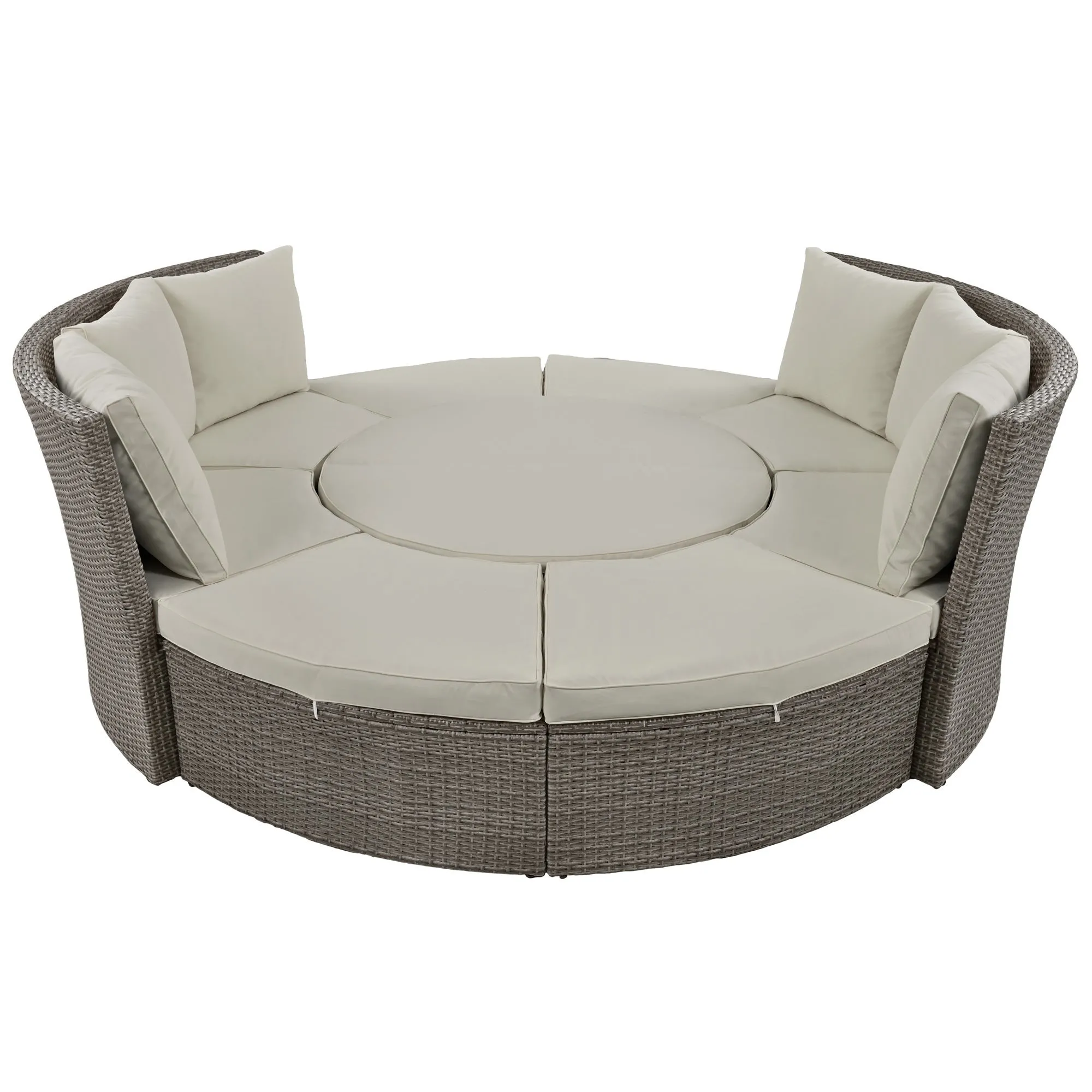 Marvelo 5 Pc Round Rattan Sectional Sofa Set - Gray