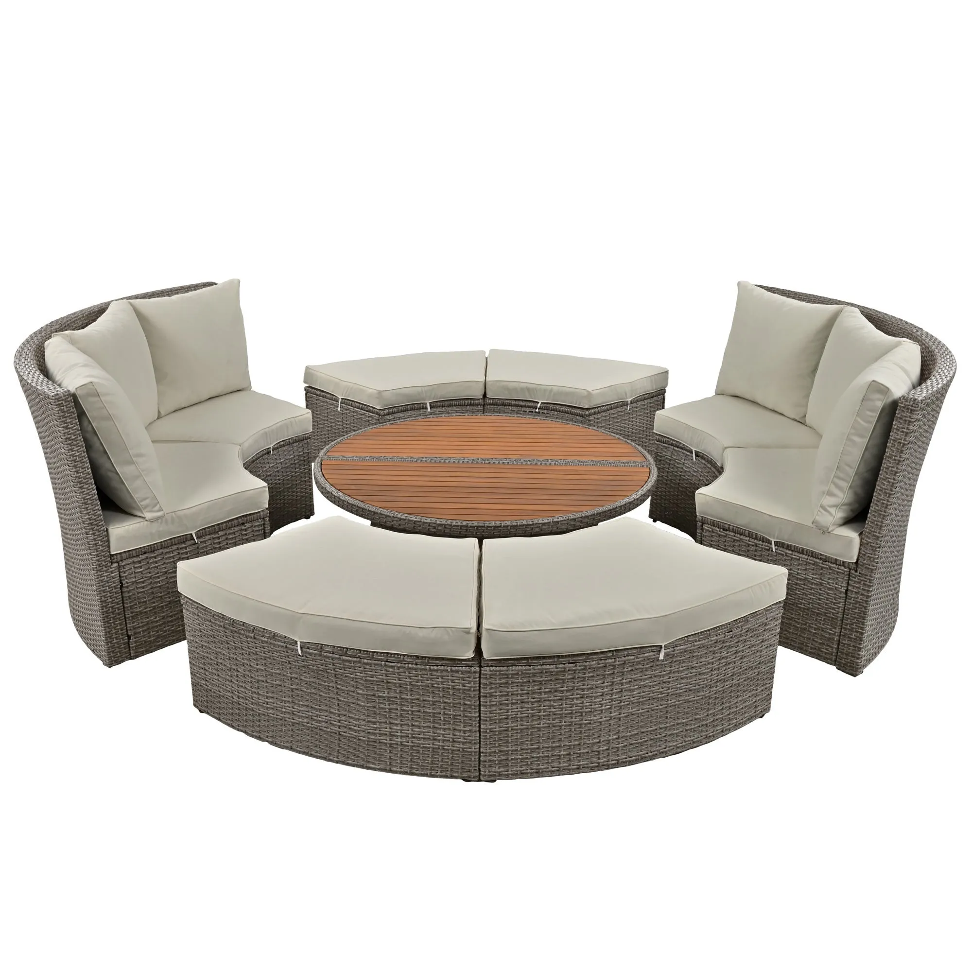 Marvelo 5 Pc Round Rattan Sectional Sofa Set - Gray
